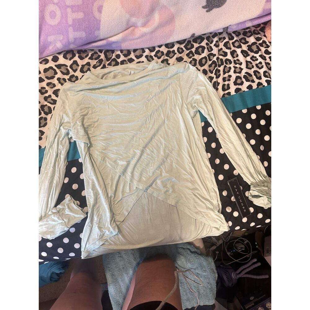 Kay Unger Womens Light Green Long Sleeve Top Size M Textured Crinkle NWT